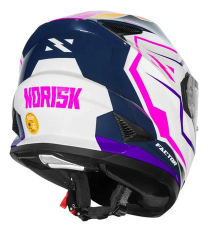 Capacete Norisk FF302 Soul II Factor com Óculos Solar Interno Branco Rosa Brilhante