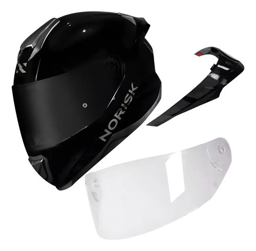 Capacete Norisk Razor Solid com 2 Viseiras e Spoiler Preto Brilhante