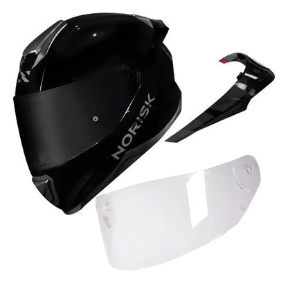 Capacete Norisk Razor Solid com 2 Viseiras e Spoiler Preto Brilhante