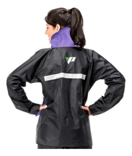 Capa de Chuva Conjunto Pantaneiro Nylon com Gola Feminina Preto Lilás