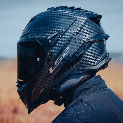 Capacete Off-Road LS2 MX701 Explorer C Solid com Óculos Solar Interno Preto Brilhante