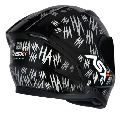 Capacete ASX City Fun Preto Branco Brilhante