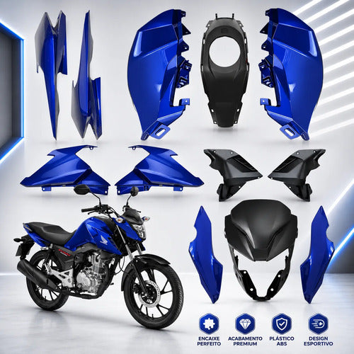 Kit Carenagem Completo Paramotos Honda Cg 160 Fan 2025 em diante Azul Perolizado