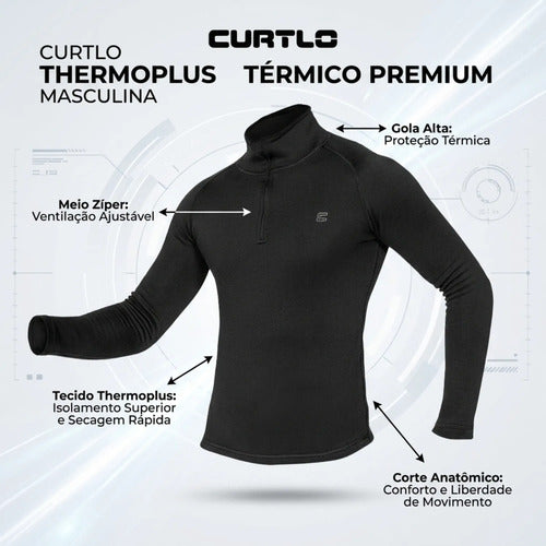 Blusa Térmica Segunda Pele Curtlo Thermoplus com Zíper Masculina Preto