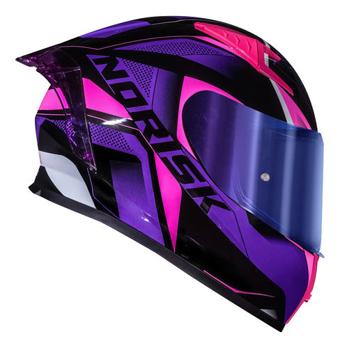 Capacete Norisk Flow Pulse com 2 Viseiras e Spoiler Roxo Rosa