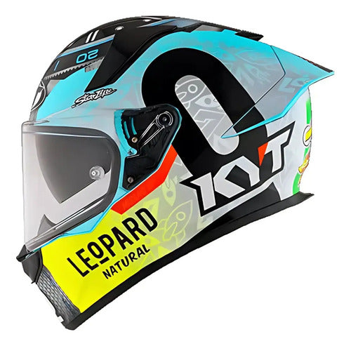 Capacete KYT R2R Max Dennis Foggia Misano com Óculos Solar Interno Azul Preto Brilhante