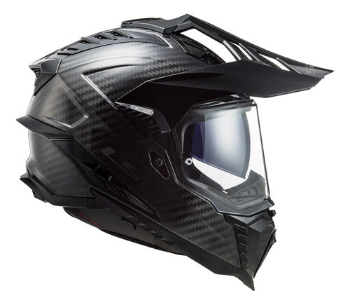Capacete Off-Road LS2 MX701 Explorer C Solid com Óculos Solar Interno Preto Brilhante