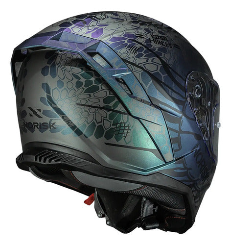 Capacete Norisk Strada II Cobra com Óculos Solar Interno Azul Verde Roxo Brilhante