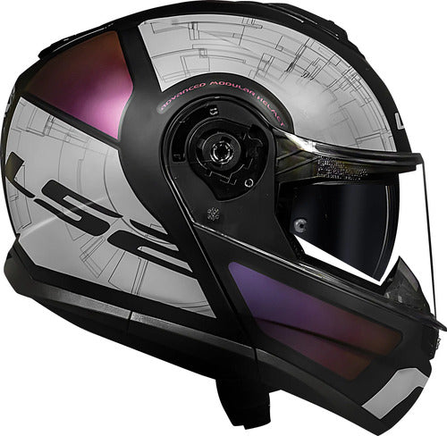 Capacete Escamoteável LS2 FF908 Strobe II Orion com Óculos Solar Preto Roxo Azul Fosco