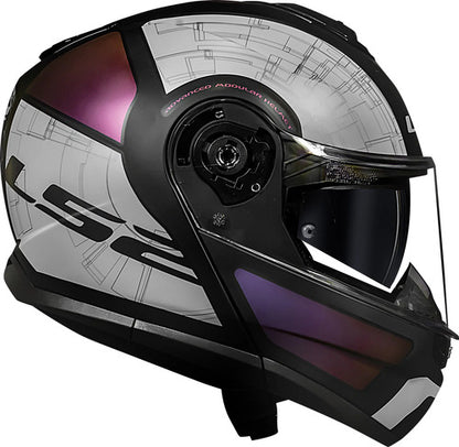 Capacete Escamoteável LS2 FF908 Strobe II Orion com Óculos Solar Preto Roxo Azul Fosco