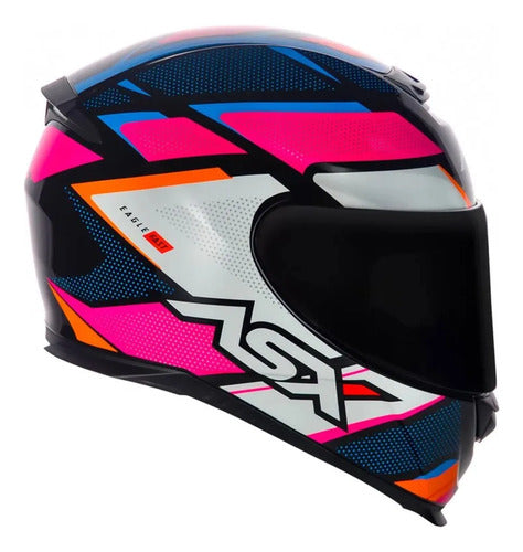Capacete ASX Eagle Fast Preto Rosa Branco Brilhante Tamanho 54/XS