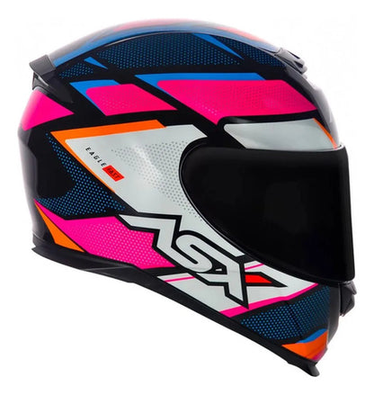 Capacete ASX Eagle Fast Preto Rosa Branco Brilhante Tamanho 54/XS