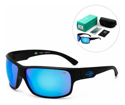 Óculos De Sol Mormaii Joaca 2 00445a1412 Armação Preto Fosco E Lentes Em Azul Espelhado Curvado