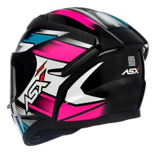Capacete ASX City Start Preto Turquesa Rosa Brilhante