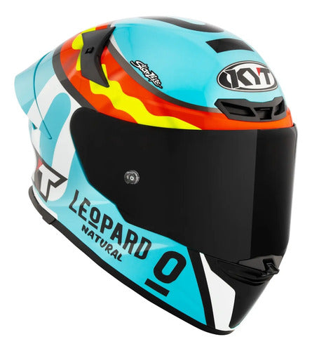 Capacete KYT TT-Revo Leopard Spaniard com Spoiler Azul Vermelho Amarelo Brilhante