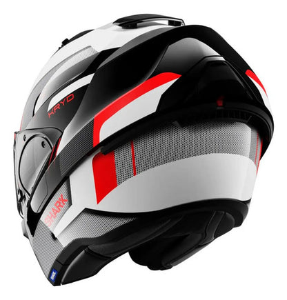 Capacete Escamoteável Shark Evo-ES Kryd com Óculos Solar Interno Branco Preto Vermelho