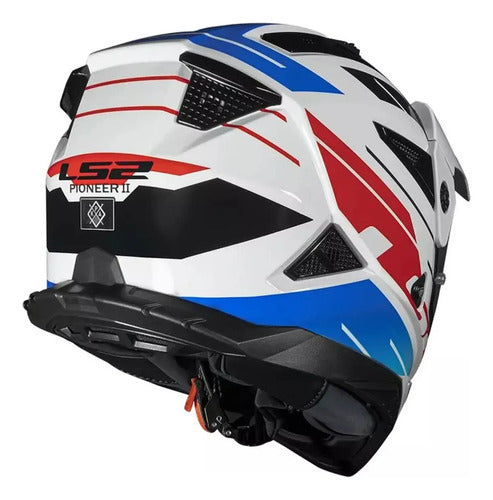 Capacete LS2 MX702 Pioneer II Namib com Óculos Solar Interno Branco Azul Vermelho