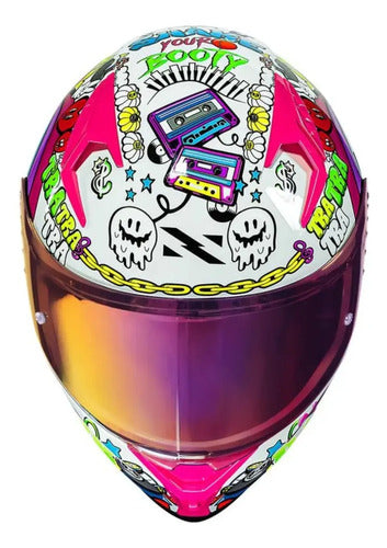 Capacete Norisk Flow Trap com 2 Viseiras e Spoiler Branco Colorido Tamanho 60/L