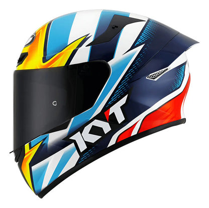 Capacete KYT TT-Course Leandro Tati Mercado Laranja Azul Branco Brilhante