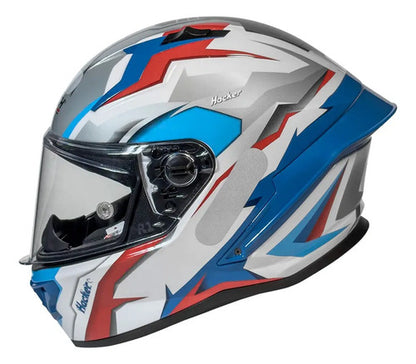 Capacete GP Tech Pilot Hacker Branco Azul Brilhante Tamanho 56
