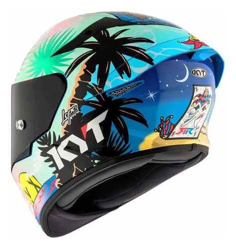 Capacete KYT TT-Course Riccardo Rossi Barcelona Branco Brilhante Tamanho 58/M