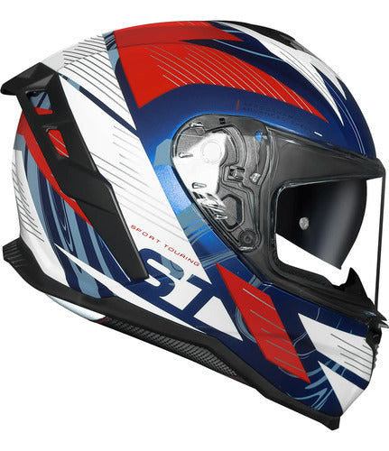Capacete Norisk Strada II ST com Óculos Solar Interno Branco Azul Vermelho Brilhante