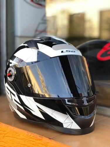Capacete LS2 FF358 Draze Preto Branco Brilhante