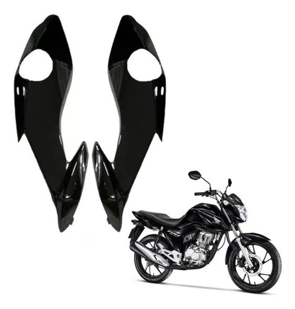 Par de Carenagens Laterais do Farol Paramotos Honda Cg 160 Fan Start 2022 a 2024 Preto Brilhante