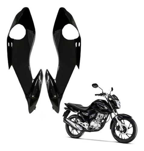 Par de Carenagens Laterais do Farol Paramotos Honda Cg 160 Fan Start 2022 a 2024 Preto Brilhante