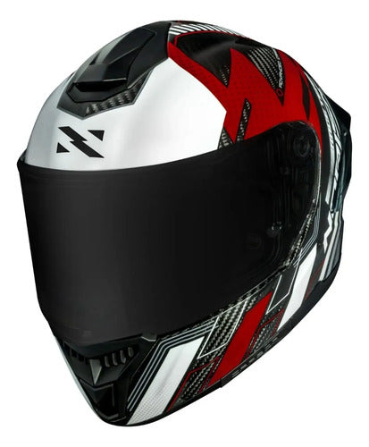 Capacete Norisk Carbon R Team com 2 Viseiras e Spoiler Vermelho Branco Brilhante Tamanho 62/XL