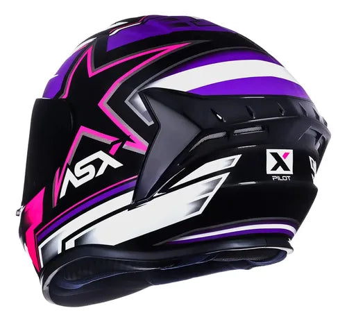Capacete ASX Draken Pilot Preto Lilás Rosa Brilhante