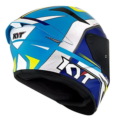 Capacete KYT TT-Course Grand Prix Branco Azul Brilhante