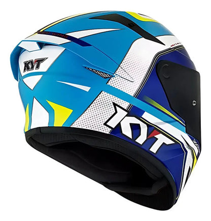 Capacete KYT TT-Course Grand Prix Branco Azul Brilhante