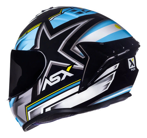 Capacete ASX Draken Pilot Argentina Preto Azul Amarelo Brilhante