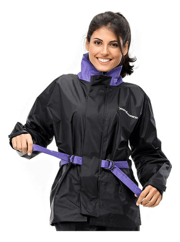 Capa de Chuva Conjunto Pantaneiro Nylon com Gola Feminina Preto Lilás