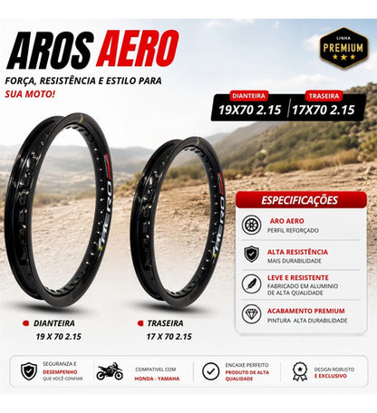 Par de Aros de Roda Aero Slim Monaco Honda Bros 160 Xre 190 19x70 2.15 e 17x70 2.15 Preto Brilhante