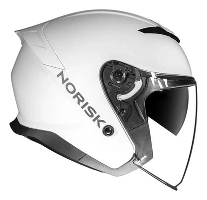 Capacete Aberto Norisk City Solid com Óculos Solar Interno Branco Brilhante