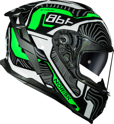 Capacete Norisk Strada II Fusion com Óculos Solar Interno Branco Preto Verde Brilhante
