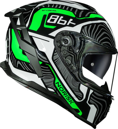 Capacete Norisk Strada II Fusion com Óculos Solar Interno Branco Preto Verde Brilhante