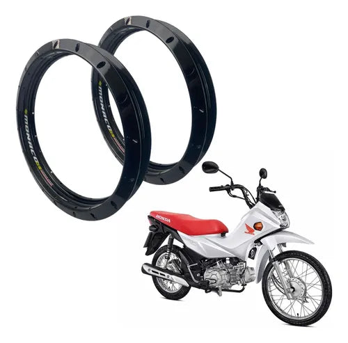 Par de Aros de Roda GS Monaco Honda Pop 100 Pop 110i 1.85x17 1.85x14 Preto Brilhante