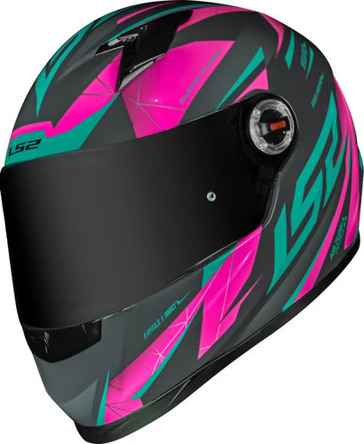 Capacete LS2 FF358 Draze Cinza Rosa Verde Brilhante