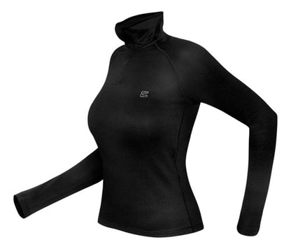 Blusa Térmica Segunda Pele Curtlo Thermoskin Gola Alta com Meio Zíper Feminina Preto