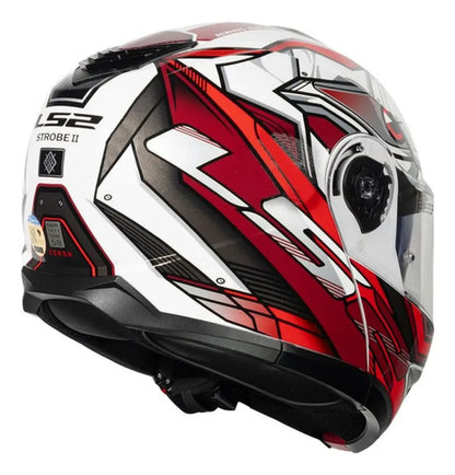 Capacete Escamoteável LS2 FF908 Strobe II Xdron com Óculos Solar Branco Vermelho
