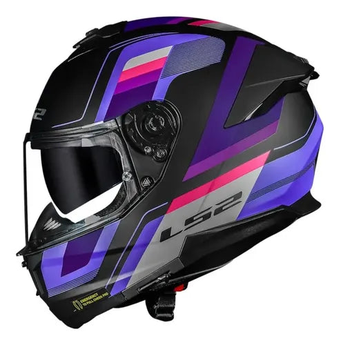 Capacete LS2 FF808 Stream II Vintage com Óculos Solar Interno Preto Roxo Cinza Fosco Tamanho 56/S