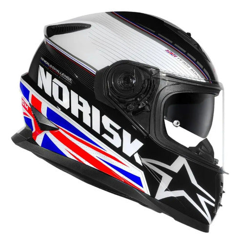 Capacete Norisk FF302 Soul II Grand Prix Reino Unido com Óculos Solar Interno Branco