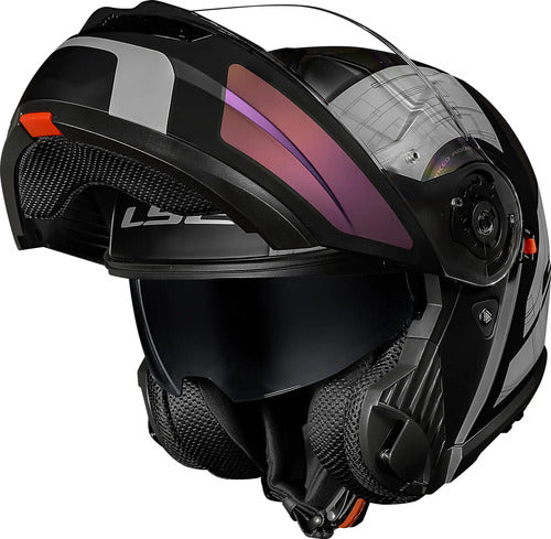 Capacete Escamoteável LS2 FF908 Strobe II Orion com Óculos Solar Preto Roxo Azul Fosco