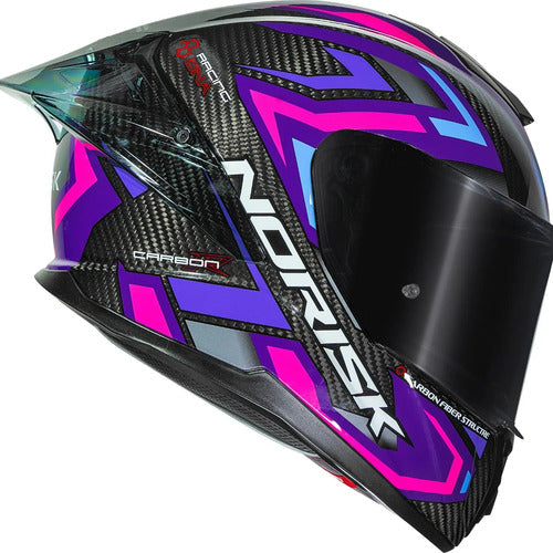 Capacete Norisk Carbon R Spot com 2 Viseiras e Spoiler Roxo Rosa