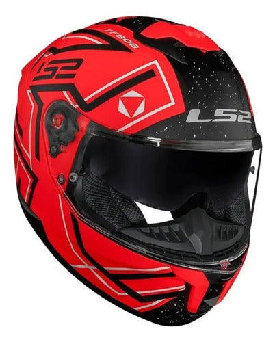 Capacete LS2 FF808 Stream II Maze com Óculos Solar Interno Laranja Preto Fosco