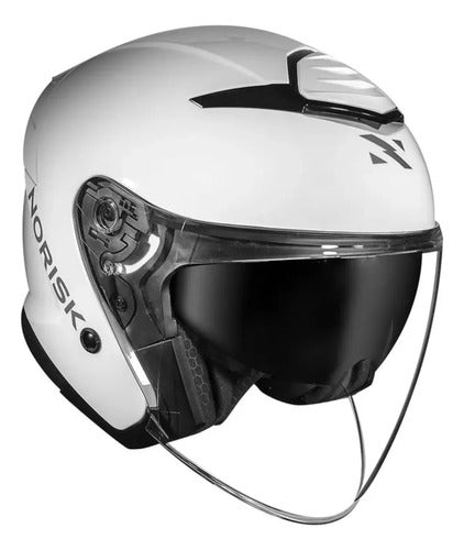 Capacete Aberto Norisk City Solid com Óculos Solar Interno Branco Brilhante