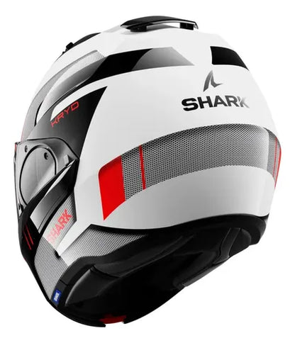 Capacete Escamoteável Shark Evo-ES Kryd com Óculos Solar Interno Branco Preto Vermelho
